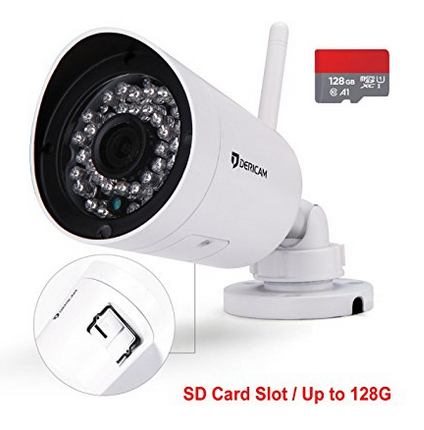 Dericam Full HD 1080P@30fps Wireless Outdoor Security Camera with Crystal Glass 3MP HD Lens Bullet Camera White B2A External SD Card Slot Available and Up to 128GB 